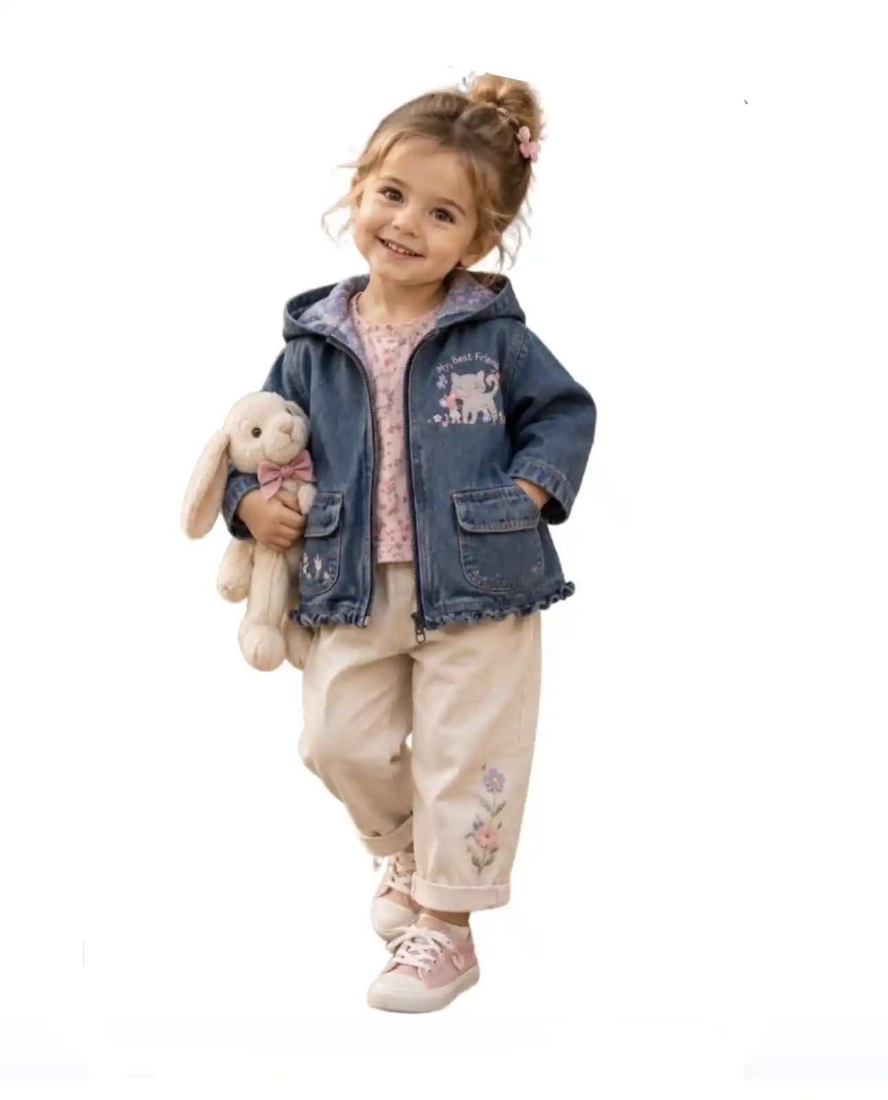 Baby denim jacket transformed into a fashion visual