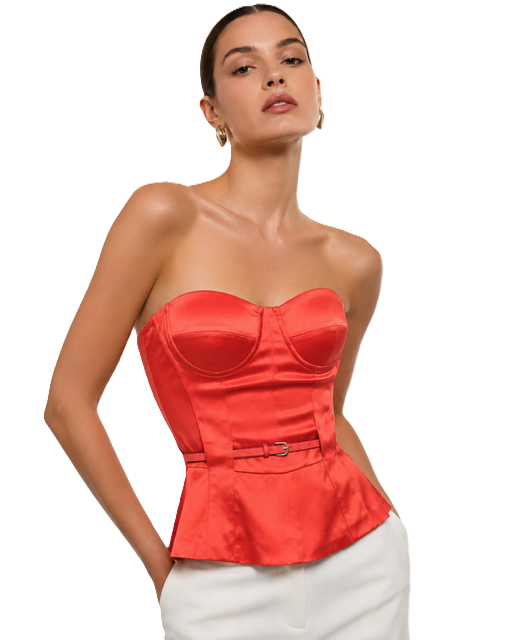 Fashion model wearing a coral corset