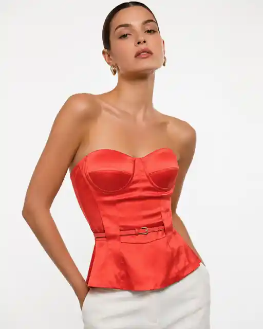 Coral corset on professional fashion model